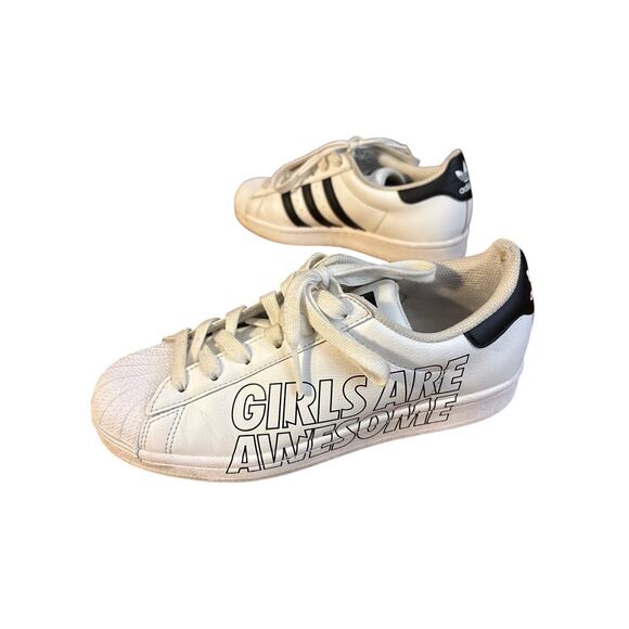 Adidas Superstar Girls Are Awesome Shoes sz 5.5 white black shoes 2020 wordmark - Picture 1 of 8